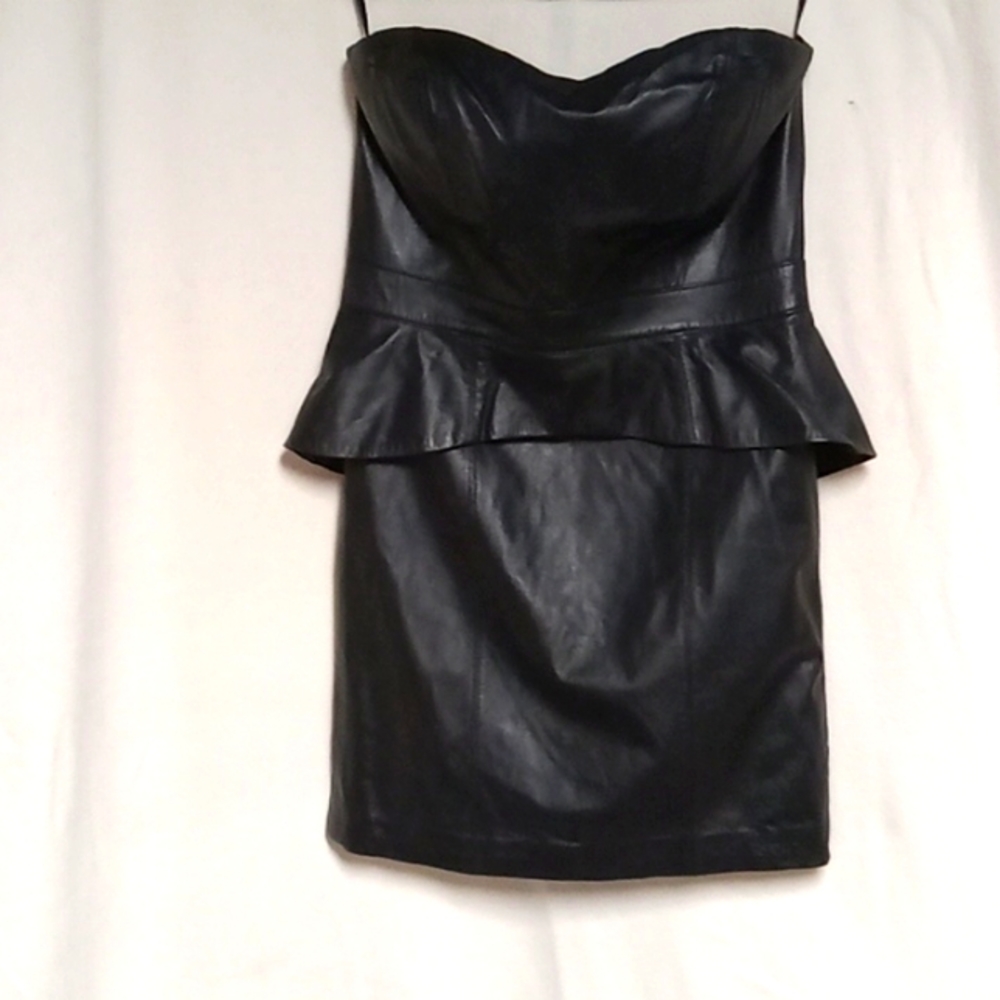 Black leather mini dress